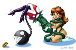  2girls :p ayvuir-blue blue_eyes boots breasts brown_hair chain_chomp crown earrings entangled gloves ham hat high_heels lee long_hair nintendo nipples nude peril piranha_plant plant princess princess_daisy princess_peach shax sitting super_mario tears tentacle thigh_boots tongue vore 