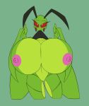 animayonnaise antennae_(anatomy) anthro areola arthropod big_breasts breasts clothed clothing clothing_lift eliot_(heroic_ones) female genitals green_body hi_res huge_breasts hyper hyper_breasts insect looking_at_viewer mandibles mantis nipples non-mammal_breasts nude pink_nipples pussy raised_clothing raised_shirt raised_topwear red_sclera shirt shirt_lift solo topwear 