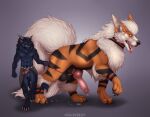  5_fingers abs animal_genitalia animal_penis anthro anthro_on_feral arcanine ball_size_difference balls bestiality biped black_claws blue_eyes bodily_fluids canine_penis charr cheek_tuft claws digitigrade drac_(dracwarrior) dripping duo erection facial_piercing facial_tuft felid fenn.perrox feral fingers furgonomics furry-specific_piercing genital_fluids genital_piercing genitals guild_wars head_horn hi_res holding_leash holding_object horn knot larger_feral larger_male leash looking_at_another male male/male mammal multicolored_body nintendo nose_piercing nose_ring open_mouth penis penis_leash penis_piercing penis_size_difference piercing pok&eacute;mon pok&eacute;mon_(species) precum precum_drip precum_on_ground prince_albert_piercing quadruped septum_piercing sheath sheath_piercing sheath_ring size_difference smaller_anthro smaller_male stripes teeth toe_claws tongue tongue_out tuft vein veiny_penis video_games walking 