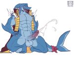  abs anal anal_penetration anthro balls biceps blue_body blush bodily_fluids cum dildo dildo_in_ass dildo_insertion dildo_sitting dungeons_of_aether ejaculation fish genital_fluids genitals hi_res looking_pleasured male marine muscular muscular_anthro muscular_male pecs penetration rivals_of_aether sex_toy sex_toy_in_ass sex_toy_insertion shark slade_(dungeons_of_aether) solo teeth tongue tongue_out video_games vier_punksterne 