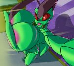  antennae_(anatomy) anthro areola arthropod big_breasts breasts covering covering_breasts eliot_(heroic_ones) female green_body huge_breasts insect looking_at_viewer mandibles mantis non-mammal_breasts nude pink_areola red_sclera selfie shadow solo tongue tongue_out winterwarning 