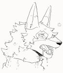  2020 anthro bodily_fluids canid canine canis cheek_tuft clothing dialogue dipstick_ears drooling facial_tuft fangs fur luxury_gin male mammal monochrome multicolored_ears open_mouth saliva solo sweater topwear tuft wolf 