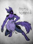  absurd_res ambiguous_gender ambiguous_prey anthro belly big_belly colored_sketch digestion fur hi_res machine male male_pred nsfoxxw protogen purple_body purple_eyes purple_fur purple_legs rumbling_stomach simple_background sketch solo sound_effects text visor vore white_background 