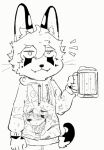  2020 ahegao_clothing ahegao_hoodie alcohol anthro beer beverage cheek_tuft clothing container cup facial_markings facial_tuft fangs felid feline hair head_markings holding_cup holding_object hoodie inner_ear_fluff luxury_gin male mammal markings monochrome serval solo topwear tuft whiskers 