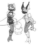  absurd_res anthro armbinder bdsm binder_(restraint) bondage bondage_gear bound canid canine duo felid feline female fox gag hi_res hobble_dress hobbled krystal leash lynx mammal miyu_lynx monochrome nintendo restraints spiderweber star_fox video_games 