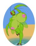  antennae_(anatomy) anthro areola arthropod barely_visible_genitalia barely_visible_pussy beach big_breasts breasts eliot_(heroic_ones) female genitals green_body hi_res huge_breasts insect mandibles mantis nipples non-mammal_breasts nude open_mouth pink_nipples pussy red_sclera seaside solo spotty_the_cheetah tongue water 