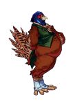  2018 4_toes 5_fingers anisodactyl anthro avian beak belly big_belly biped bird bird_feet blue_body blue_feathers bottomless brown_body brown_feathers claws clothed clothing common_pheasant dgirael digital_media_(artwork) digitigrade faisan_(foxcall) feathers feet fingers full-length_portrait galliform green_clothing green_topwear green_vest hand_behind_back looking_at_viewer male multicolored_body multicolored_feathers overweight overweight_anthro overweight_male phasianid phasianus portrait red_body red_feathers scutes shaded side_view solo standing story story_in_description tail_feathers tan_beak tan_body tan_feathers thick_thighs toe_claws toes topwear wide_hips yellow_claws yellow_eyes 
