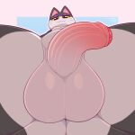  2021 animal_crossing anthro balls black_body black_fur butt domestic_cat felid feline felis foreskin frumples fur genitals half-closed_eyes looking_at_viewer low-angle_view male mammal narrowed_eyes nintendo nipples nude penis punchy_(animal_crossing) solo thick_thighs video_games white_body white_fur 