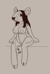  anthro blank_expression breasts cervid cloven_hooves doll female fingerless hair hooves line_art long_hair mammal monochrome nipples plushie simple_background sitting solo spots toy useful_bear wide_hips zipper 
