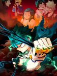  all_might angry bakugou_katsuki boku_no_hero_academia cape chrispplus clenched_teeth cloud costume furrowed_brow gloves highres looking_ahead male_focus midoriya_inko midoriya_izuku projected_inset scar scar_on_face scar_on_nose skyline solo_focus special_moves teeth torn_cape torn_clothes v-shaped_eyebrows yagi_toshinori 