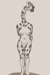  2019 anthro breasts erect_nipples female genitals giraffe giraffid hair hands_behind_back hi_res horn jokoifu long_neck looking_away mammal navel nipples plump_labia pussy smile 