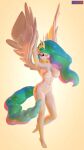  3d_(artwork) absurd_res anthro antonsfms big_breasts breasts crown digital_media_(artwork) equid equine female friendship_is_magic gold_(metal) gold_jewelry hasbro hi_res horn jewelry looking_at_viewer mammal my_little_pony navel nude princess_celestia_(mlp) raised_arms solo source_filmmaker spread_wings winged_unicorn wings 