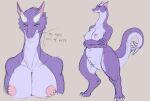  2019 anthro big_breasts breasts claws dialogue digitigrade dragon erect_nipples female hands_crossed hi_res horn jokoifu looking_at_viewer navel nipples spiked_tail spikes spikes_(anatomy) thick_thighs wide_hips wide_stance 