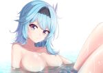  1girl absurdres bathing blue_hair breasts eula_(genshin_impact) genshin_impact hairband highres large_breasts looking_at_viewer maomao_zaici nude partially_submerged solo water wet yellow_eyes 