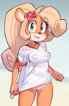  activision anthro bandicoot big_breasts blonde_hair bottomless breasts clothed clothing coco_bandicoot crash_bandicoot_(series) female genitals hair hi_res mammal marsupial ponytail pussy shirt solo topwear translucent translucent_clothing video_games wamudraws wet wet_clothing wet_shirt wet_topwear 