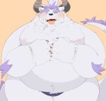  0119_muu 2021 anthro behemoth_(housamo) belly blush clothing hi_res humanoid_hands kemono lifewonders male moobs nipples one_eye_closed overweight overweight_male simple_background solo tokyo_afterschool_summoners tongue tongue_out underwear video_games wink 