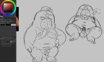  2021 anthro balls belly erection flaccid genitals hi_res hiroshi_odokawa_(odd_taxi) male mammal marine moobs navel nipples odd_taxi overweight overweight_male penis pinniped sitting sketch solo the-alfie-incorporated walrus 