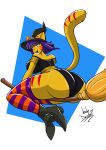  absurd_res big_butt broom broom_riding butt cleaning_tool clothing domestic_cat drasami felid feline felis female hair hat headgear headwear hi_res lady_drasami magic_user mammal purple_hair solo thick_thighs witch witch_costume witch_hat 