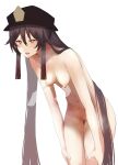  1girl absurdres black_headwear blush breasts brown_hair commentary completely_nude disembodied_limb drooling eyebrows_visible_through_hair feet_out_of_frame female_pubic_hair furrowed_brow genshin_impact hair_between_eyes hat highres hu_tao_(genshin_impact) leaning_forward long_hair motion_lines navel nipple_tweak nipples nude open_mouth porkpie_hat pubic_hair putama red_eyes red_hair saliva sidelocks simple_background skinny small_breasts solo_focus standing steaming_body straight_hair sweat sweatdrop twintails very_long_hair white_background 