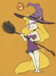  animaniacs anthro barefoot breasts broom cleaning_tool cleavage clothed clothing edtropolis feet female hat headgear headwear hi_res jack-o&#039;-lantern mammal minerva_mink mink mustelid musteline solo true_musteline warner_brothers witch_hat 