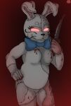  absurd_res anthro black_eyes blood blood_on_chest blood_on_face blood_on_hand bodily_fluids bow_ribbon darknetic digital_media_(artwork) fabric female five_nights_at_freddy&#039;s five_nights_at_freddy&#039;s:_security_breach fur glowing glowing_eyes grey_body grey_fur hi_res knife lagomorph leporid mammal pink_body pink_fur rabbit scottgames simple_background solo vanny_(fnaf) video_games white_body white_fur 