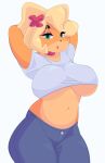  2021 absurd_res accessory activision anthro bandicoot bedroom_eyes big_breasts black_nose blonde_hair bottomwear breasts choker clothed clothing coco_bandicoot countershade_face countershade_torso countershading crash_bandicoot_(series) crop_top cytrusawa eye_through_hair eyebrow_through_hair eyebrows eyelashes female flower flower_in_hair fur green_eyes hair hair_accessory half-closed_eyes hand_behind_head hi_res huge_breasts jewelry licking licking_lips looking_at_viewer mammal marsupial midriff narrowed_eyes navel necklace orange_body orange_fur pants plant ponytail portrait seductive shirt smile solo standing thick_eyebrows three-quarter_portrait tight_clothing tongue tongue_out topwear translucent translucent_hair under_boob video_games 