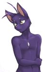  2015 alpha_channel anthro chest_tuft digital_media_(artwork) domestic_cat felid feline felis fur looking_away male mammal morenatsu navel nude nukde purple_body purple_fur shin_(morenatsu) solo standing tuft video_games visual_novel yellow_eyes 