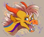  2021 digital_media_(artwork) dragon green_eyes hair headshot_portrait horn icelectricspyro open_mouth portrait simple_background teeth tongue 