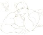  2015 anthro athletic athletic_anthro athletic_male bedroom_eyes biceps blush crossed_arms duo fingers five_nights_at_freddy&#039;s five_nights_at_freddy&#039;s_3 flower flower_in_mouth golden_freddy_(fnaf) lagomorph leporid lying male mammal monochrome muscular muscular_anthro muscular_male narrowed_eyes nude nukde on_front pecs plant rabbit rose_(flower) rose_in_mouth scar scottgames seductive short_tail sketch smile springtrap_(fnaf) ursid video_games 