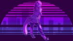  anthro bodily_fluids breasts clothing covering covering_self domestic_cat felid feline felis female genital_fluids genitals legwear looking_at_viewer looking_back mammal mid_transformation purple_body pussy pussy_juice solo stockings synthwave tongue tongue_out torn_clothing watsup 