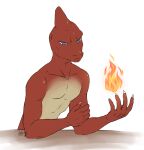  2021 anthro anthrofied athletic blivery breath_powers charmeleon claws elemental_manipulation fire fire_manipulation flaming_tail frown male muscular muscular_male nintendo nude pok&eacute;mon pok&eacute;mon_(species) pok&eacute;morph scowl signature solo video_games 