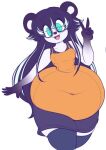  anthro belly big_belly big_eyes black_body black_fur black_hair blue_eyes bottomwear breasts clothing deep_navel eclair_(princecoffeecakes) female front_view fur gesture giant_panda gradient_fur grey_body grey_fur hair huge_hips huge_thighs hyper hyper_belly long_hair looking_at_viewer mammal navel navel_outline obese obese_anthro obese_female open_mouth open_smile overweight overweight_anthro overweight_female portrait princecoffeecakes shirt simple_background skirt smile solo straight_hair tank_top thick_thighs three-quarter_portrait tight_clothing tight_tank_top tight_topwear topwear ursid v_sign walking white_body white_fur white_hair wide_hips 
