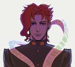  1boy blue_eyes earrings gakuran hierophant_green highres jewelry jojo_no_kimyou_na_bouken kakyoin_noriaki looking_at_viewer male_focus portrait purple_eyes red_hair school_uniform solo stand_(jojo) stardust_crusaders tariah_furlow tentacles 