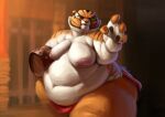  anthro breasts clothed clothing dreamworks felid female hi_res kung_fu_panda mammal master_tigress nipples obese obese_anthro obese_female overweight overweight_anthro overweight_female pantherine softon solo tiger topless 