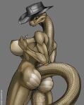  absurd_res anthro areola big_breasts big_butt breasts butt female genitals grey_background hi_res hospitallerinaboat nude pussy reptile scalie simple_background snake solo 