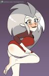  barefoot blush disney eda_clawthorne feet female grey_hair hair heterochromia hi_res humanoid looking_at_viewer mammal mrchasecomix not_furry solo the_owl_house thick_thighs witch_(the_owl_house) 