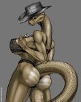  absurd_res anthro big_breasts big_butt breasts butt clothing female grey_background hi_res hospitallerinaboat reptile scalie simple_background snake solo thong underwear 