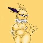  anthro breasts eeveelution female fur genitals jolteon nintendo nipples pok&eacute;mon pok&eacute;mon_(species) poraka7 pussy solo thick_thighs video_games white_body white_fur yellow_body yellow_fur yellow_nipples yellow_pussy 