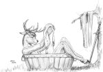  anthro baron_engel basin bathing cedric_blackprongs cervid clothing dungeons_and_dragons graphite_(artwork) grass hasbro laundry male mammal melee_weapon nude pencil_(artwork) plant simple_background solo sword traditional_media_(artwork) tree tunic unguligrade_anthro weapon white_background wizards_of_the_coast 