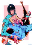  1boy absurdres black_hair bob_cut bruno_buccellati character_doll chest_tattoo giorno_giovanna guido_mista hair_ornament hairclip highres jojo_no_kimyou_na_bouken male_focus pectoral_cleavage pectorals solo solo_focus tariah_furlow tattoo zipper 