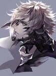  1boy absurdres au_ra avatar_(ff14) black_horns blonde_hair face final_fantasy final_fantasy_xiv grey_background grey_eyes highres horns looking_at_viewer male_focus parted_lips senano-yu simple_background sketch solo 