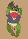  anthro balls bandanna bottomless clothed clothing fingerless_gloves flaccid flookz genitals gloves handwear kerchief male nintendo penis slippy_toad solo star_fox toad_(disambiguation) video_games 