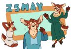 anthro battycat cervid clothed clothing dress ear_piercing female freckles group hi_res ismay_(battycat) jewelry lingerie mammal multicolored_body necklace piercing small_eyebrows solo sorta 