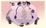  2021 absurd_res anthro bael_(tas) belly big_belly biped bottomwear canid canine clothed clothing draggintoucan hi_res humanoid_hands lifewonders male mammal morbidly_obese morbidly_obese_male obese obese_male overweight overweight_male pants sitting solo tokyo_afterschool_summoners video_games 