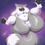  anthro baniflakes big_breasts bodily_fluids breast_grab breasts canid canine canis curvy_figure disembodied_hand fingering genitals hand_on_breast hi_res huge_breasts lactating mammal navel nipples nude pussy thick_thighs vaginal vaginal_fingering voluptuous wolf 
