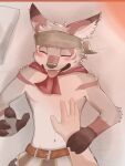  2021 4_fingers 5_fingers amorey another_eidos_of_dragon_vein_r anthro bandanna canid canine claws colored duo eyes_closed fennec fingers fox fur grey_body grey_fur hi_res hiironomo humanoid_hands kerchief male mammal multicolored_body multicolored_fur navel scarf shirtless together_(disambiguation) tongue tongue_out white_body white_fur 