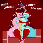  anthro blush breasts christmas christmas_clothing clothing conjoined dragon ember_(spyro) female friendship_is_magic hi_res holidays holly_(plant) my_little_pony pilot129 plant princess_ember_(mlp) 