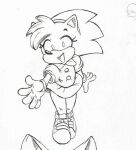  accessory anthro black_and_white bottomwear classic_amy_rose classic_sonic_(universe) clothed clothing eulipotyphlan female footwear gloves handwear hedgehog mammal monochrome sega shirt shoes simple_background sketch skirt solo sonic_the_hedgehog_(series) topwear vampiricpig white_background 