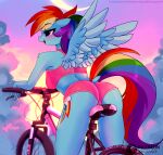  absurd_res anthro anthrofied bicycle big_butt blue_body blue_feathers blush breasts butt equid equine feathers female friendship_is_magic hasbro hi_res mammal my_little_pony pegasus rainbow_dash_(mlp) solo wings xjenn9 