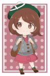  1girl brown_eyes brown_footwear brown_hair chocomiru gloria_(pokemon) green_hair grey_sweater pokemon pokemon_(game) pokemon_swsh solo sweater 